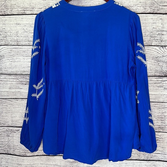 Anthropologie Luna Moon Blue Embroidered Top Size S - Picture 3 of 7